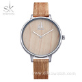 Shengke New Creative Women Watches Casual Fashion Wood Leather Watch Simple Female Quartz Wristwatch Relogio Feminino